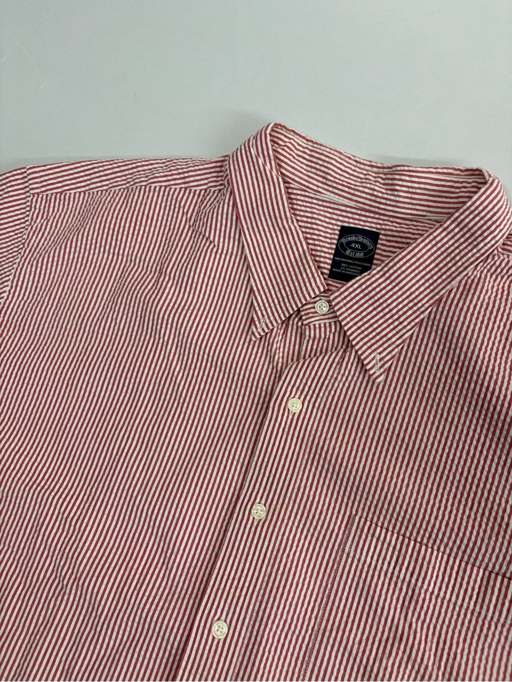 Brooks Brothers Button Shirt Mens 4XL Pink Stripe Cotton Seersucker Casual